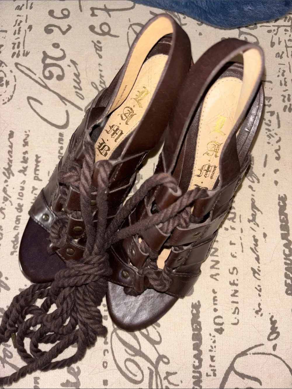 Lamb Dark Espresso Brown Heeled Gladiator Sandals